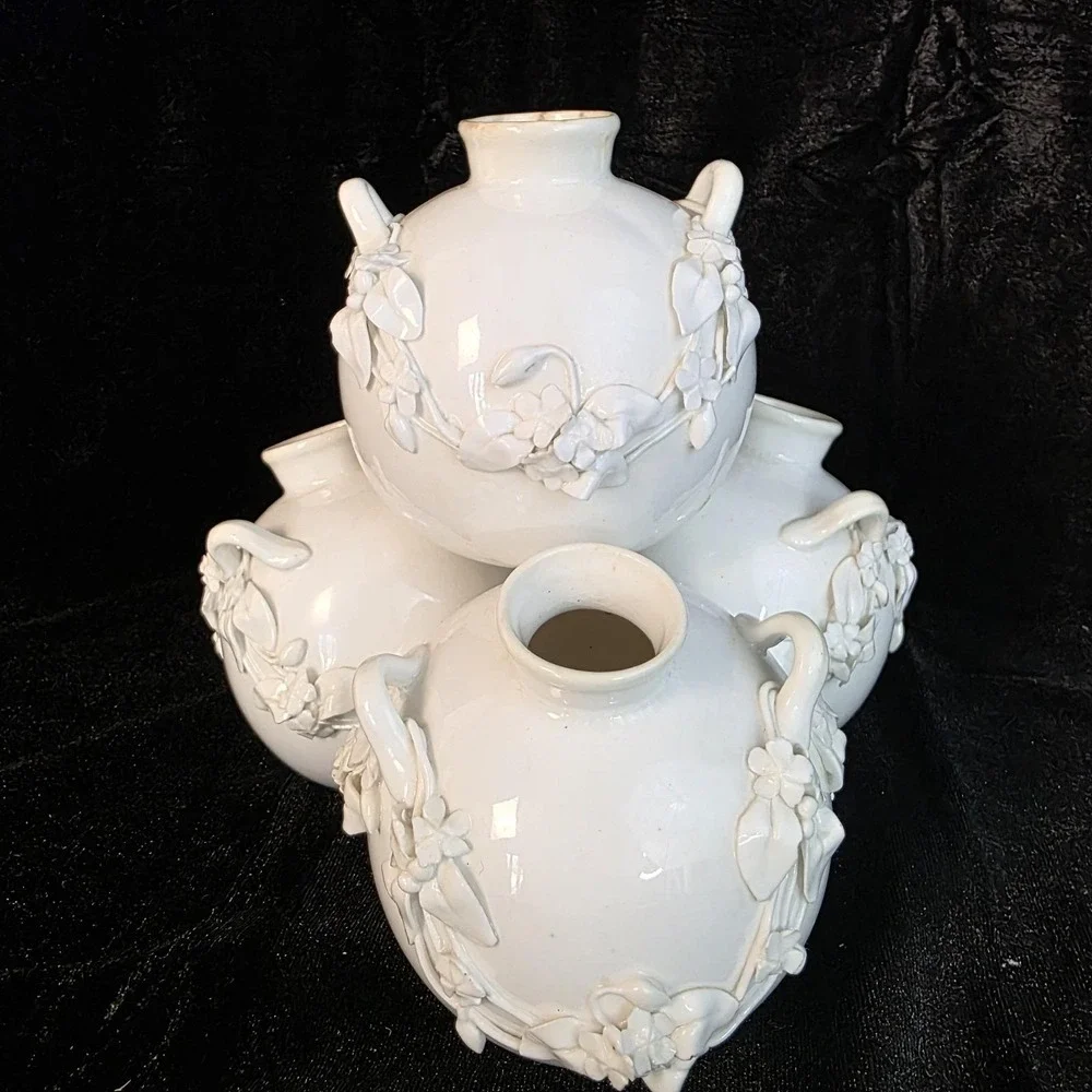 1877 Antique Royal Worcester‎ Aesthetic Movement Four Well Globe Bud Vase White